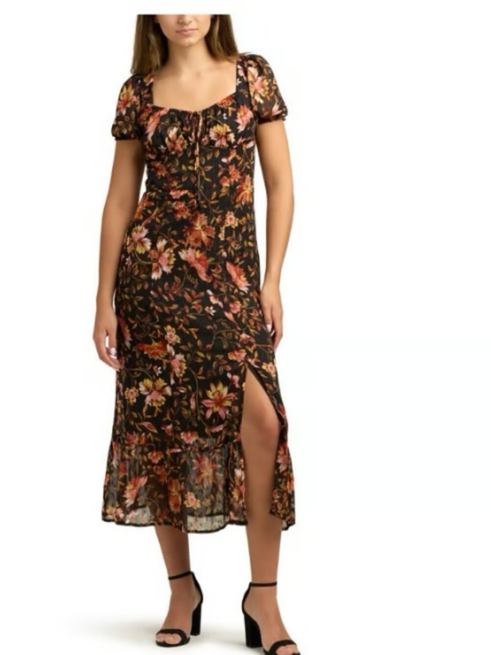 NWT BCX Sweetheart Neck Puff Sleeve Print Dress Size M Midi  - B155